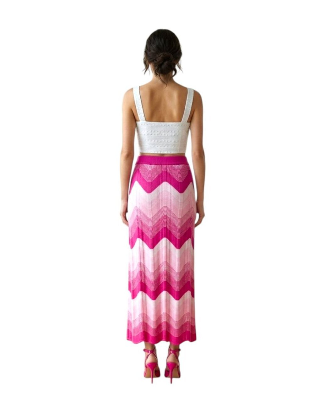 Ming Wang Pink Chevron Knit Maxi Skirt Size M - Zig Zag Pattern Long Midi | NWT - Picture 2 of 12